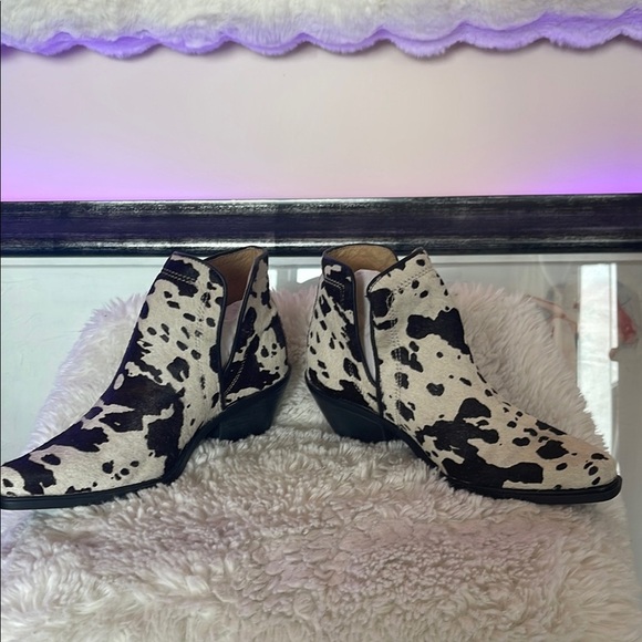 None Shoes - Cow Print Ankle Boots NWT
